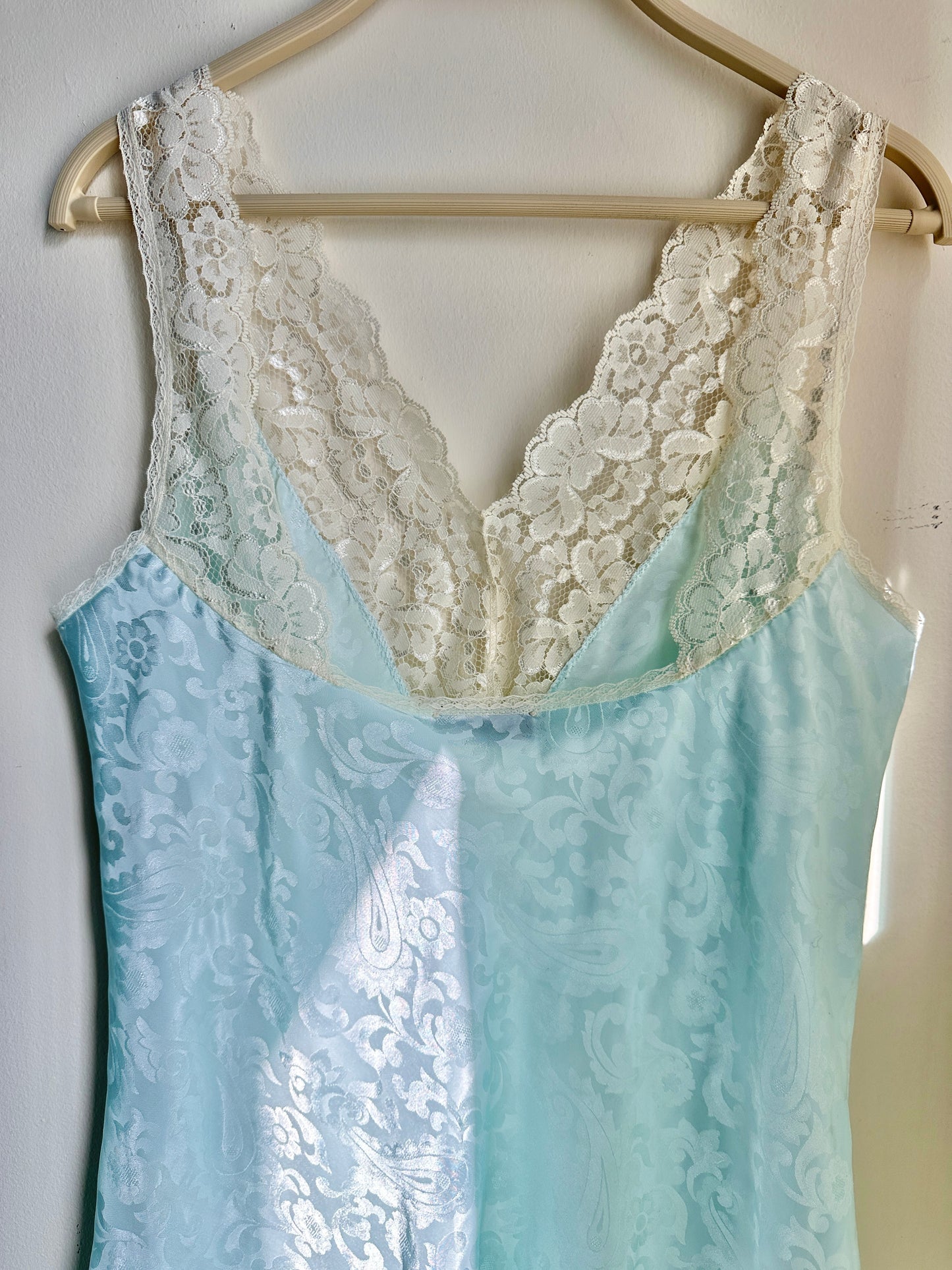 Vintage Blue and Cream Lace Slip sz. M
