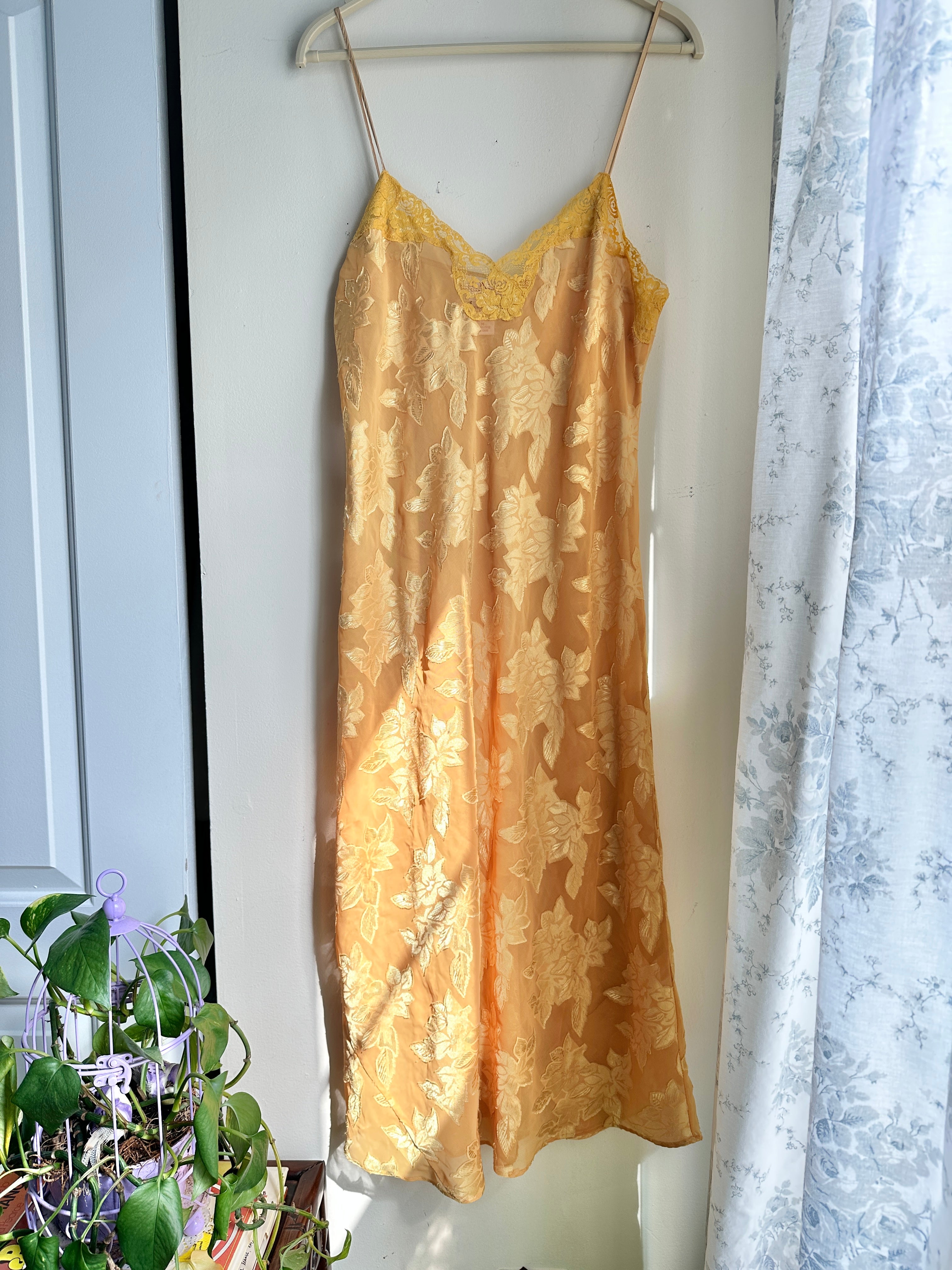 Vintage Golden Yellow Lace Slip Dress - M Ham Choi Market Vintage Golden Yellow Lace Slip Dress - M Ham Choi Market