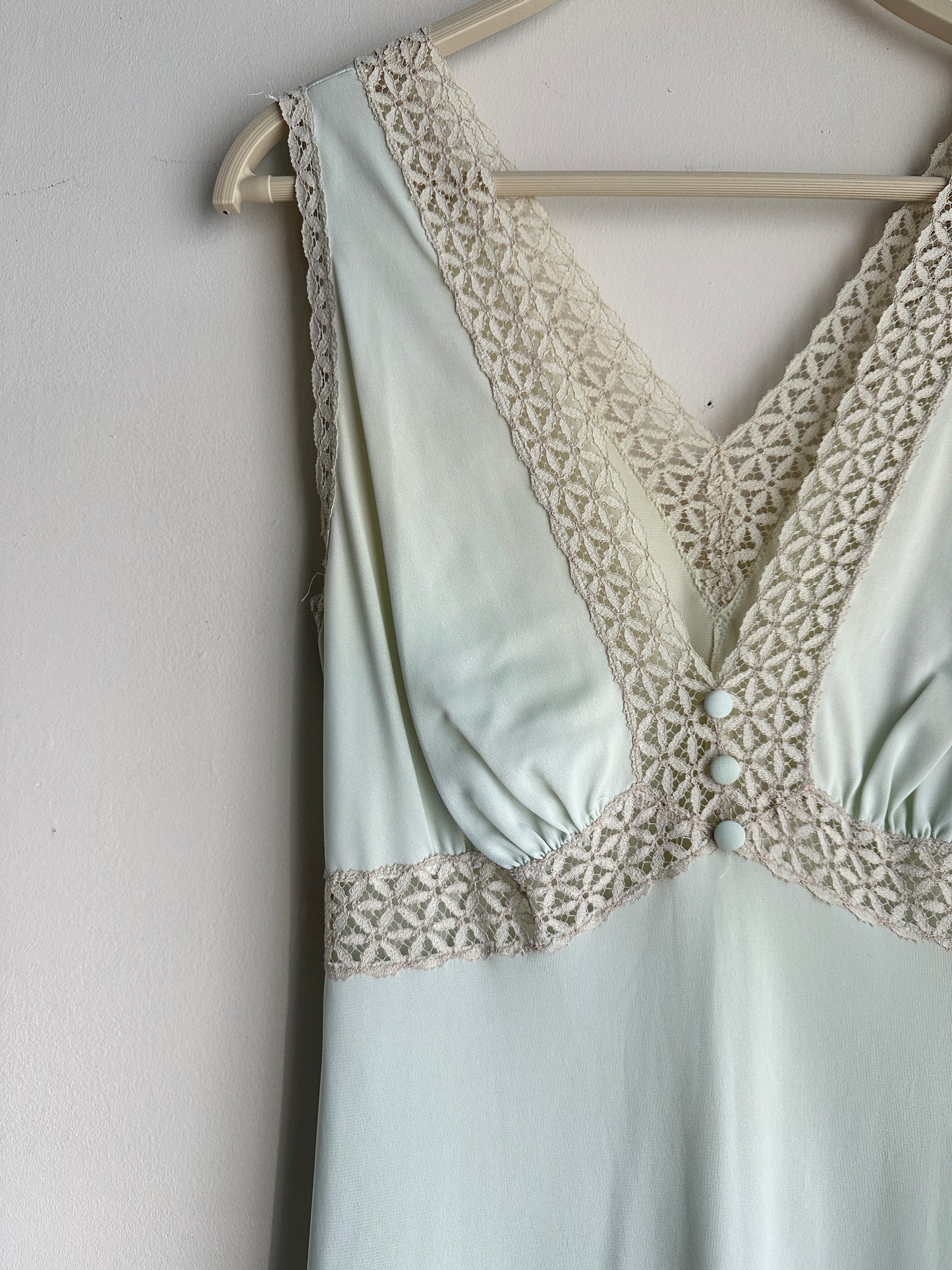 Vintage Pale Sage Green Lace Button Gown - M/L