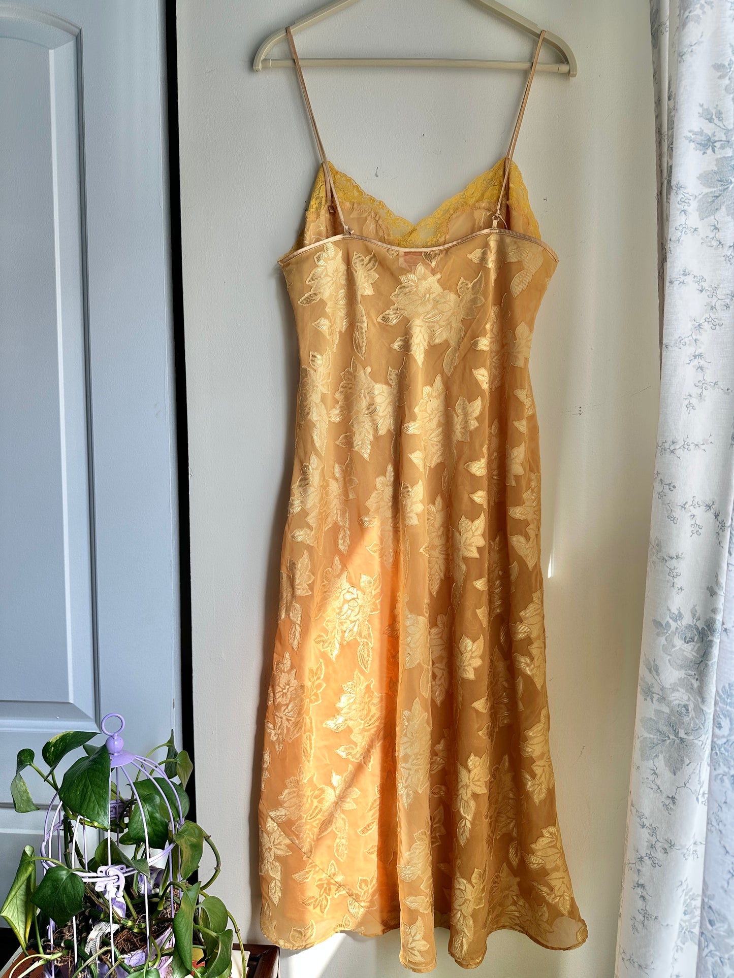 Vintage Golden Yellow Lace Slip Dress - M