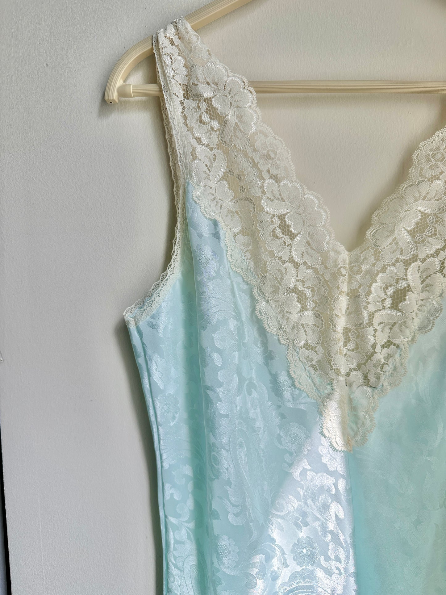 Vintage Blue and Cream Lace Slip sz. M
