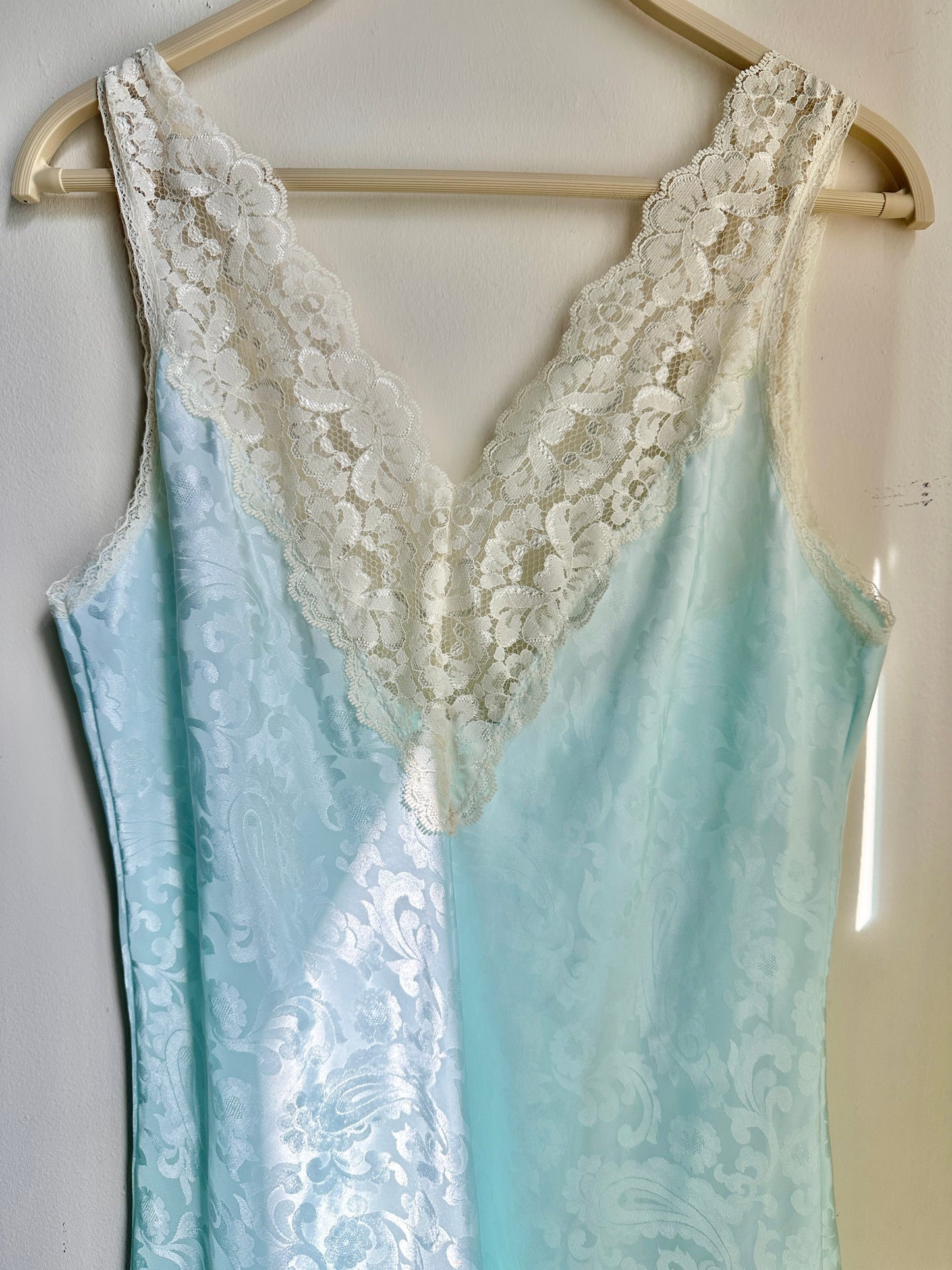 Vintage Blue and Cream Lace Slip sz. M