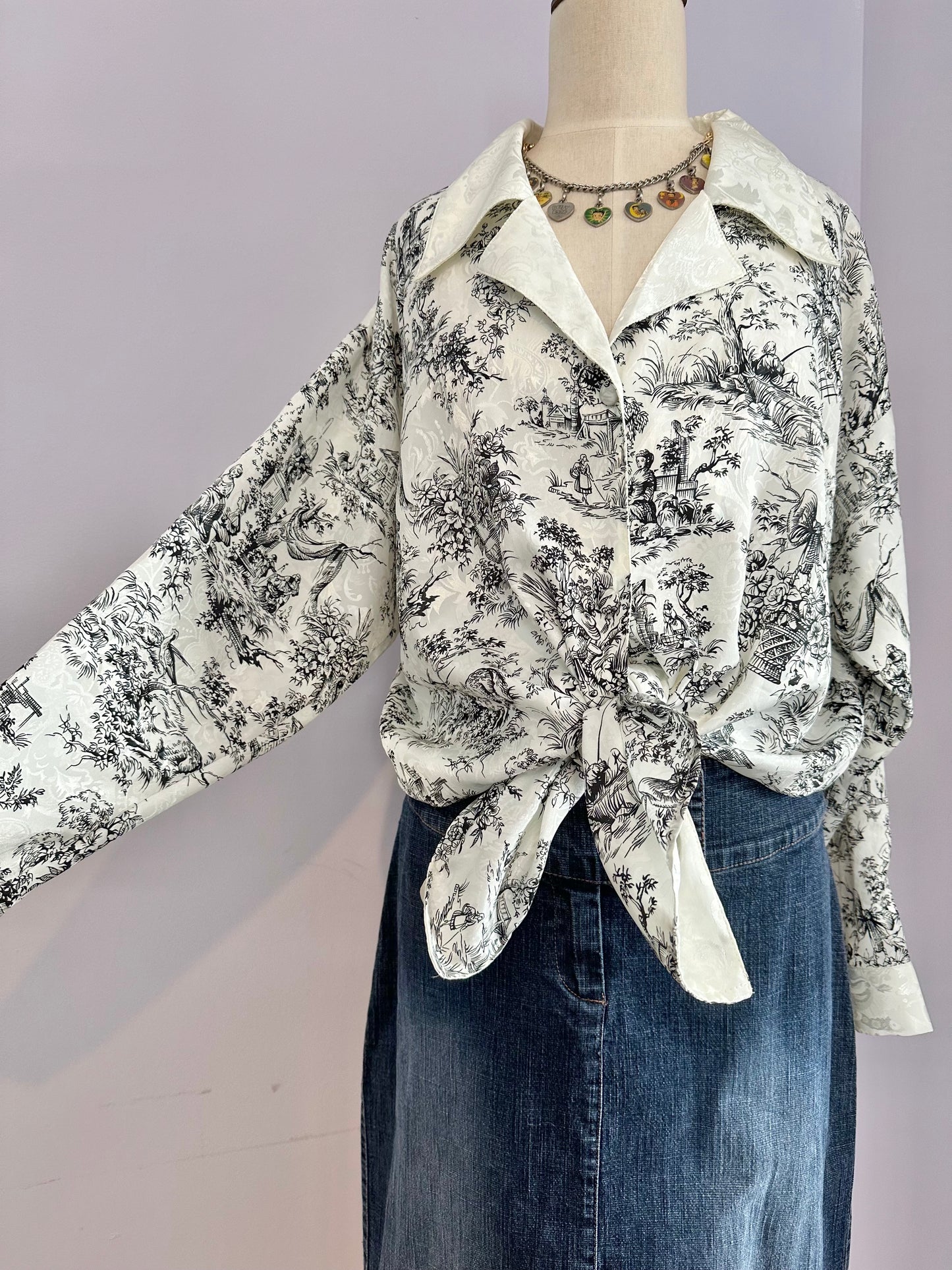 90's Victoria's Secret Gold Label Toile Print Top sz. S