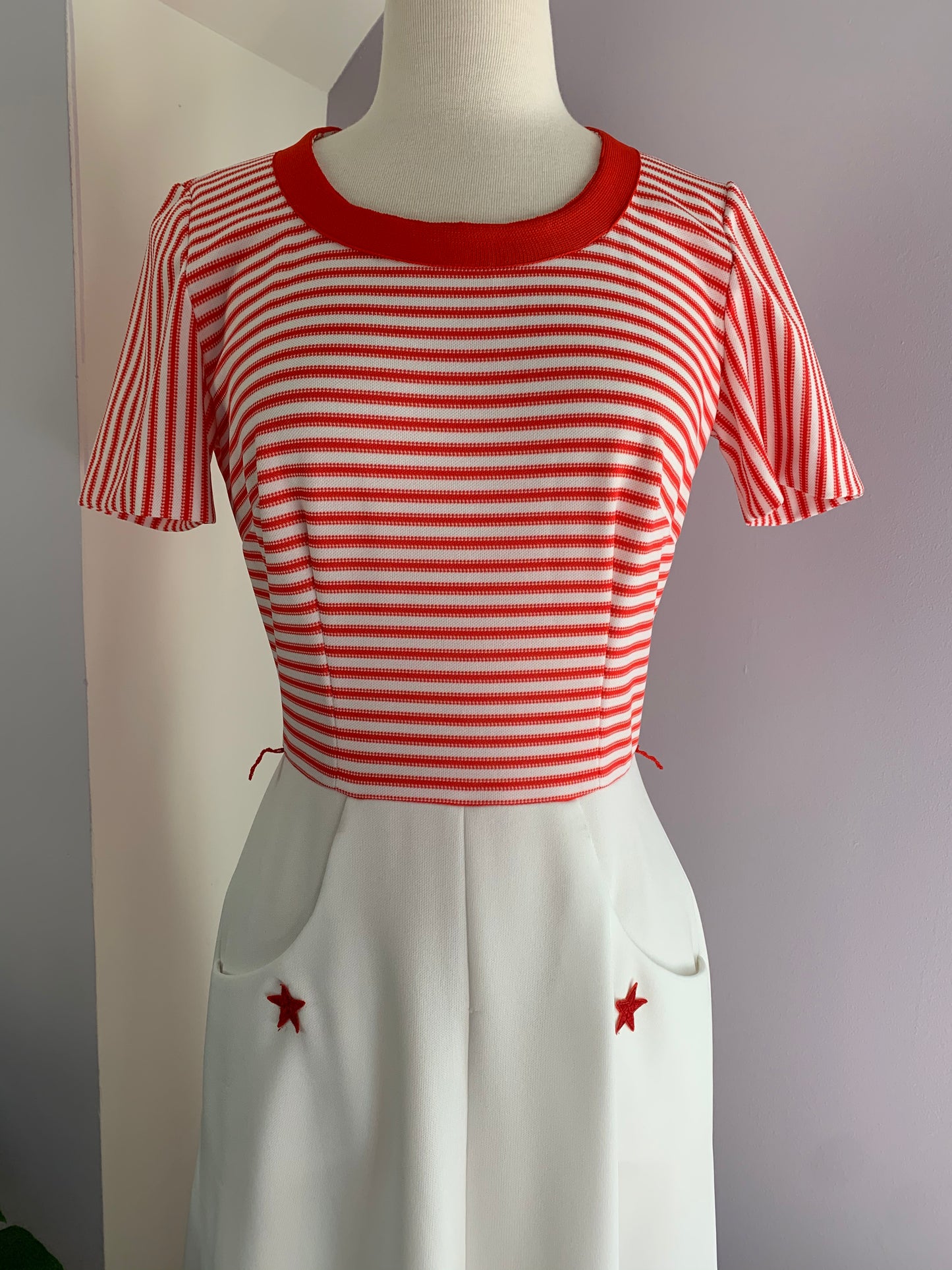 70's Leslie Fay Red White Maxi Pocket Dress sz. XS/S