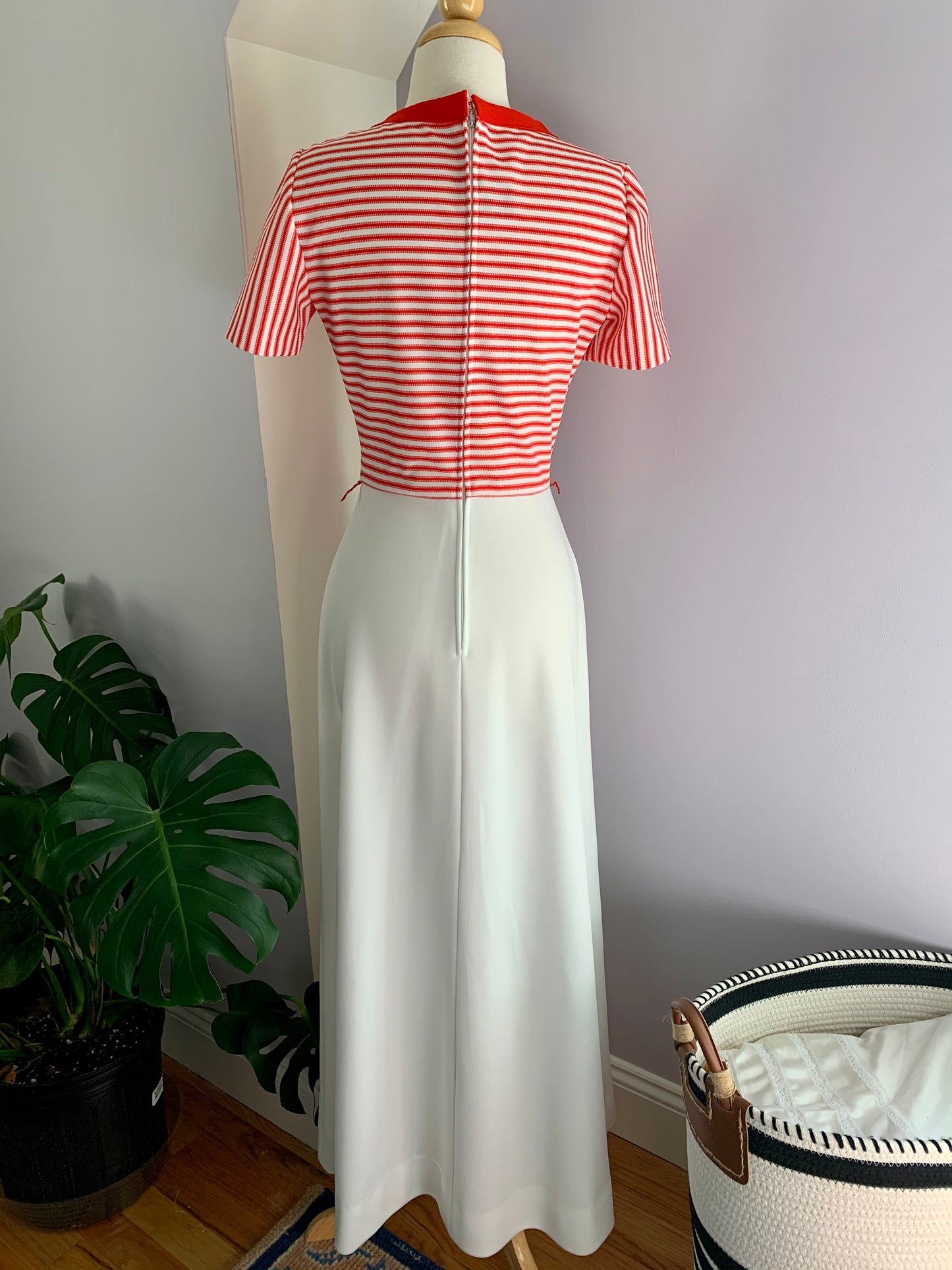 70's Leslie Fay Red White Maxi Pocket Dress sz. XS/S