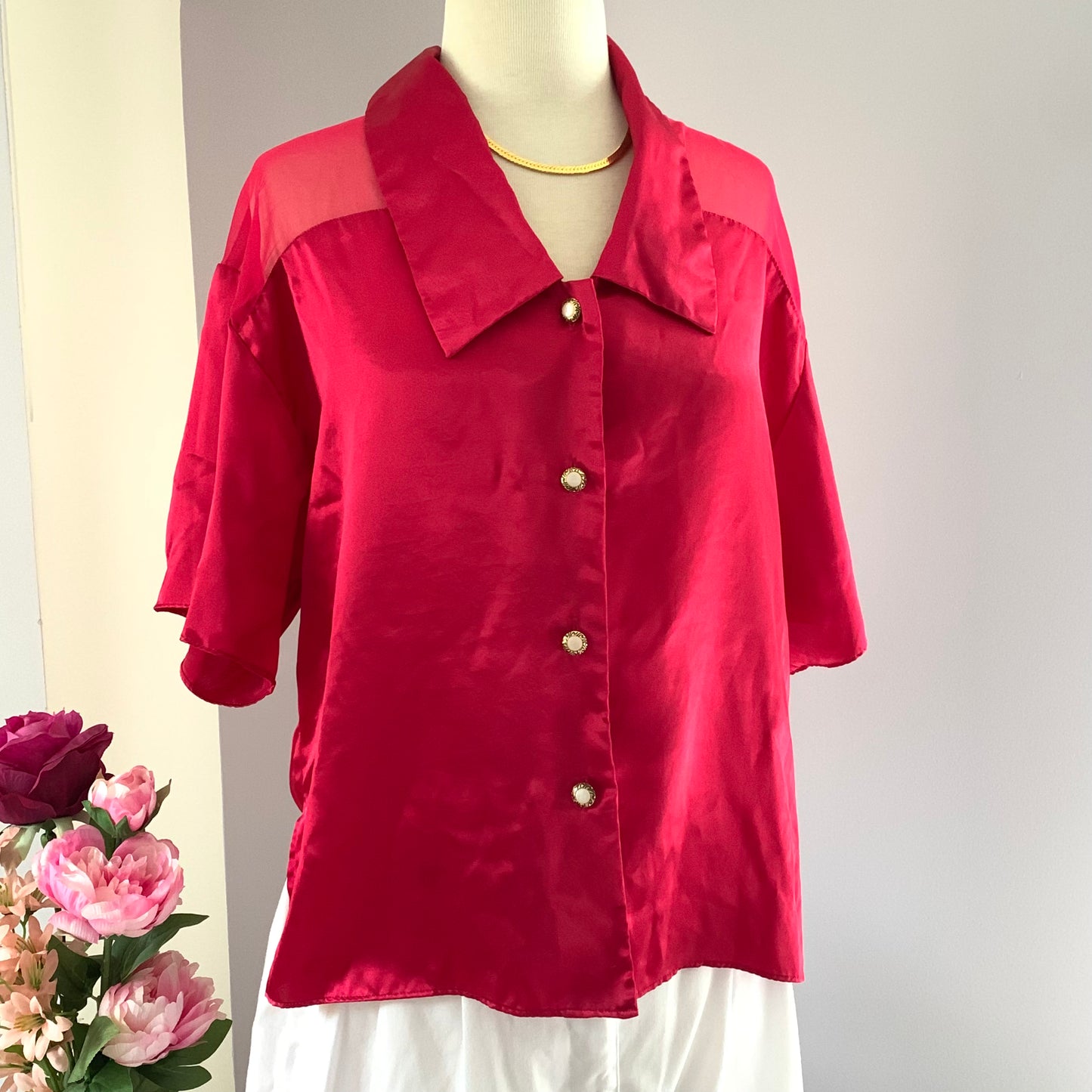 90's Victoria’s Secret Gold Label Wine Red Sheer Button Top S/M