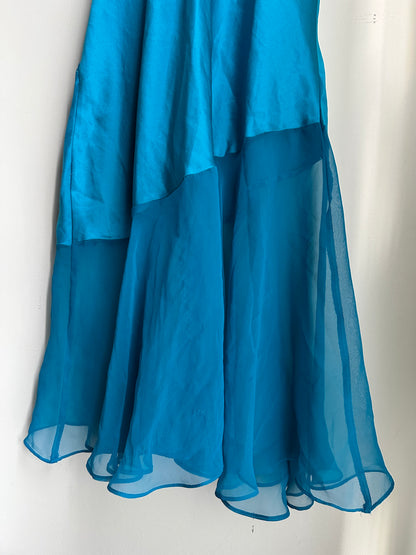 Vintage 90’s Blue Sheer Paneled Floral Slip - M