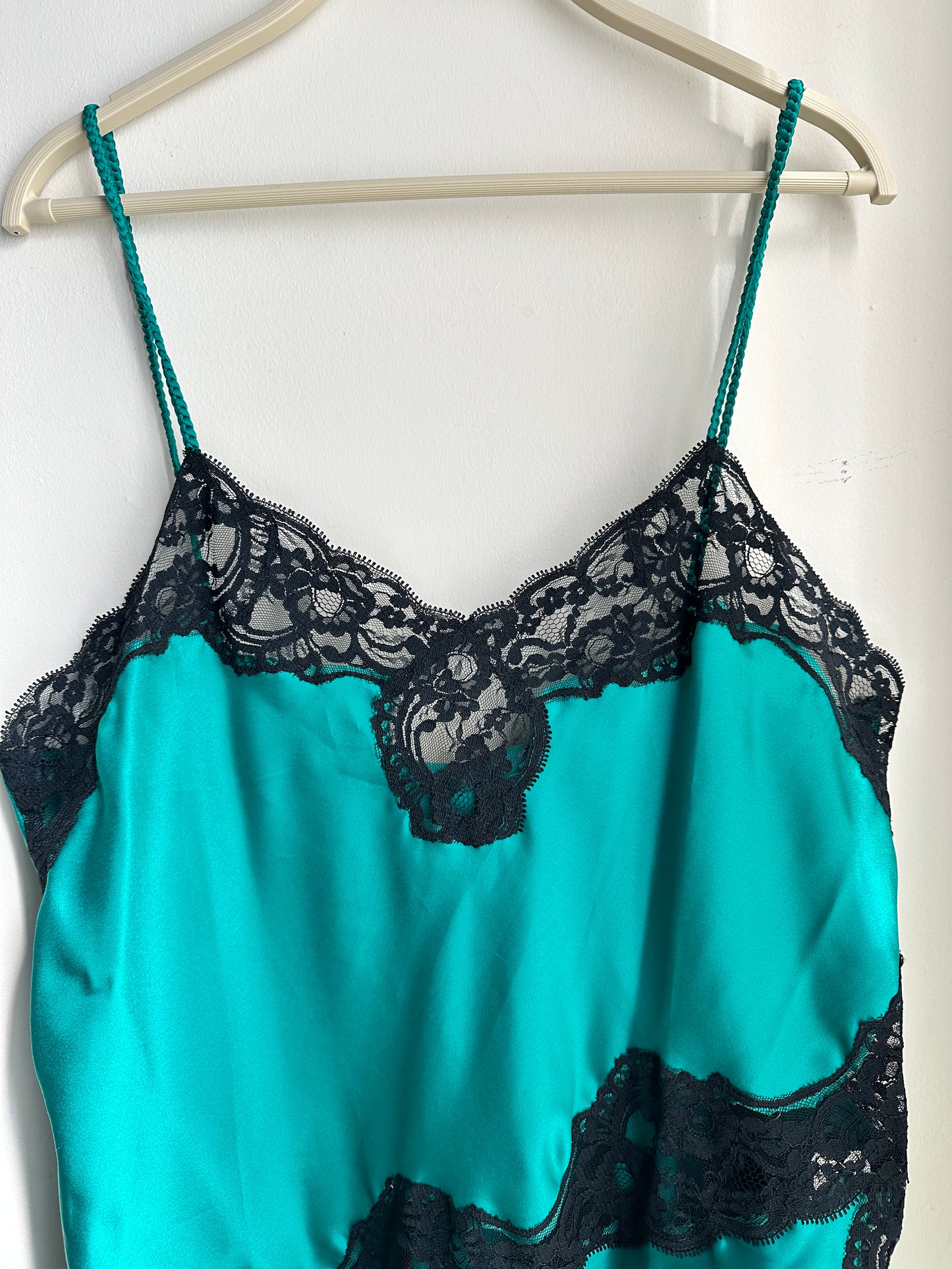 Vintage Green and Black Lace Slip Dress - L