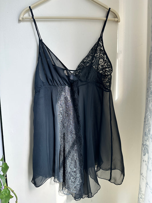 Vintage Black Lace Sheer Top - M