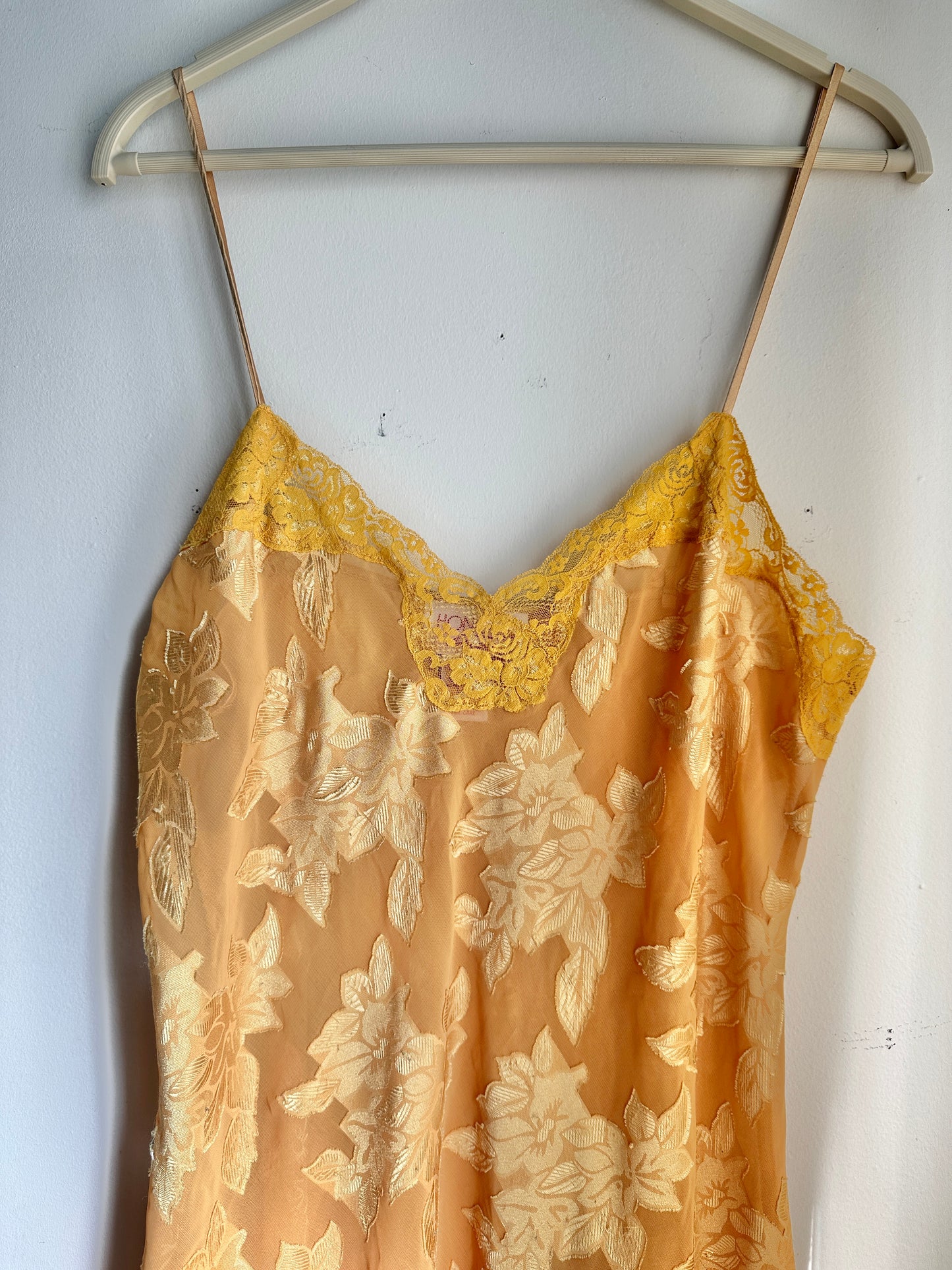 Vintage Golden Yellow Lace Slip Dress - M