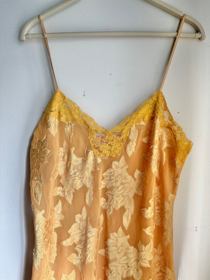 Vintage Golden Yellow Lace Slip Dress - M