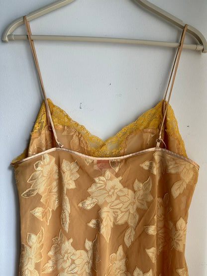 Vintage Golden Yellow Lace Slip Dress - M