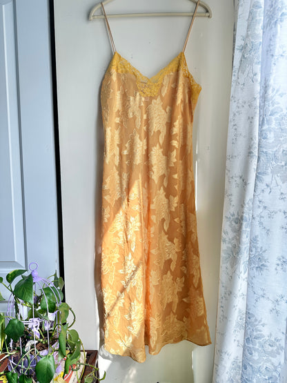 vintage lace slip dress Vintage Golden Yellow Lace Slip Dress