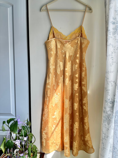 Vintage Golden Yellow Lace Slip Dress - M