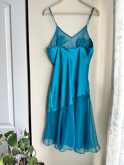 Vintage 90’s Blue Sheer Paneled Floral Slip - M
