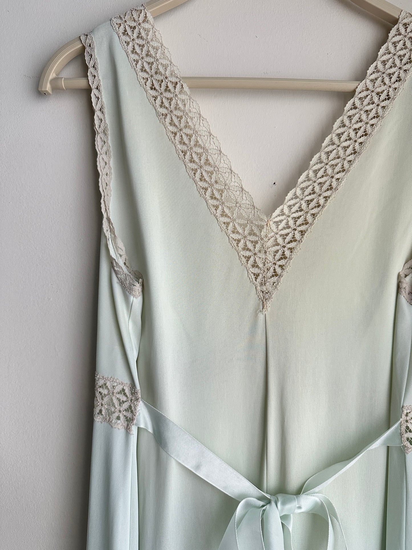 Vintage Pale Sage Green Lace Button Gown - M/L