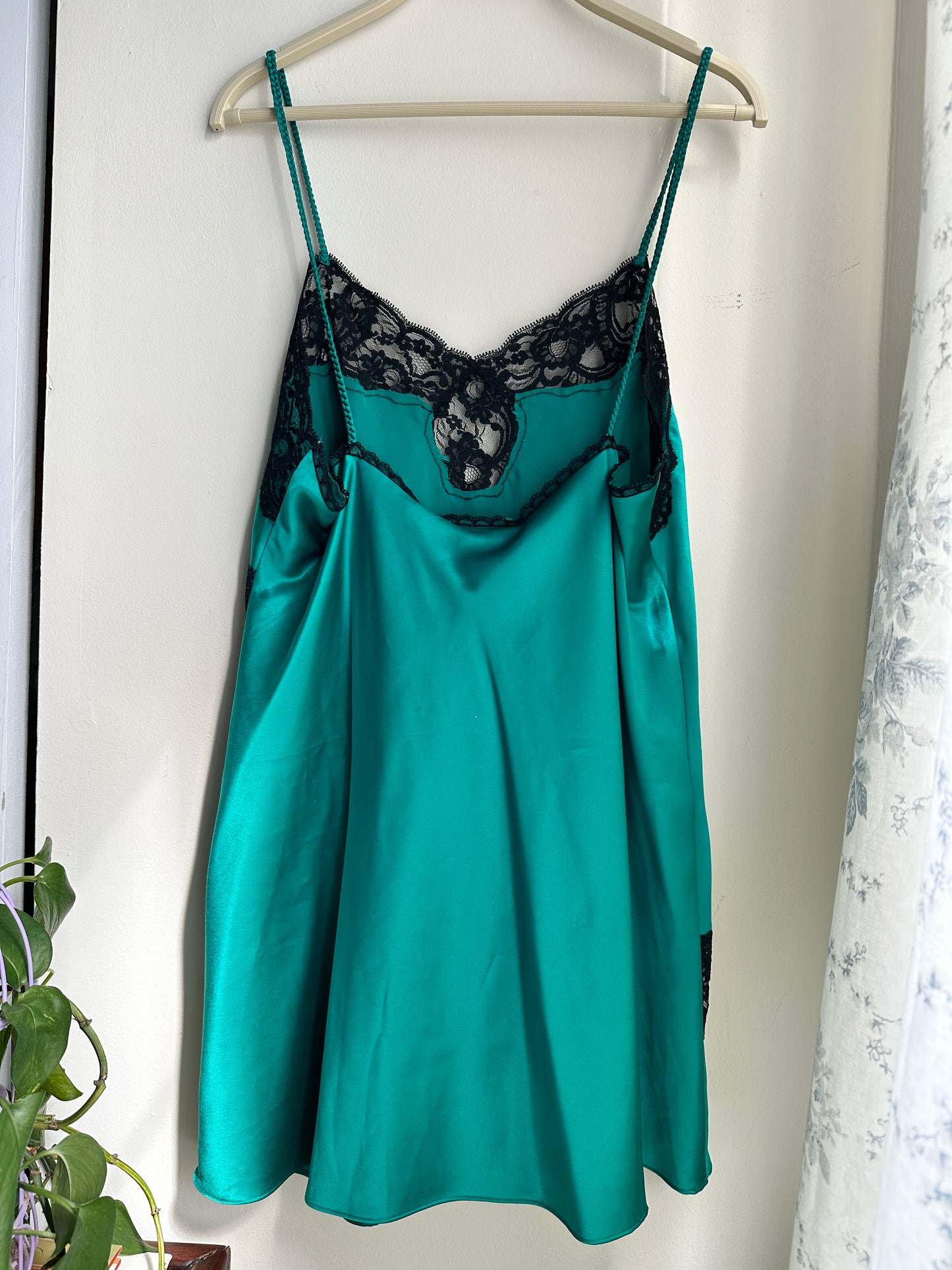 Vintage Green and Black Lace Slip Dress - L