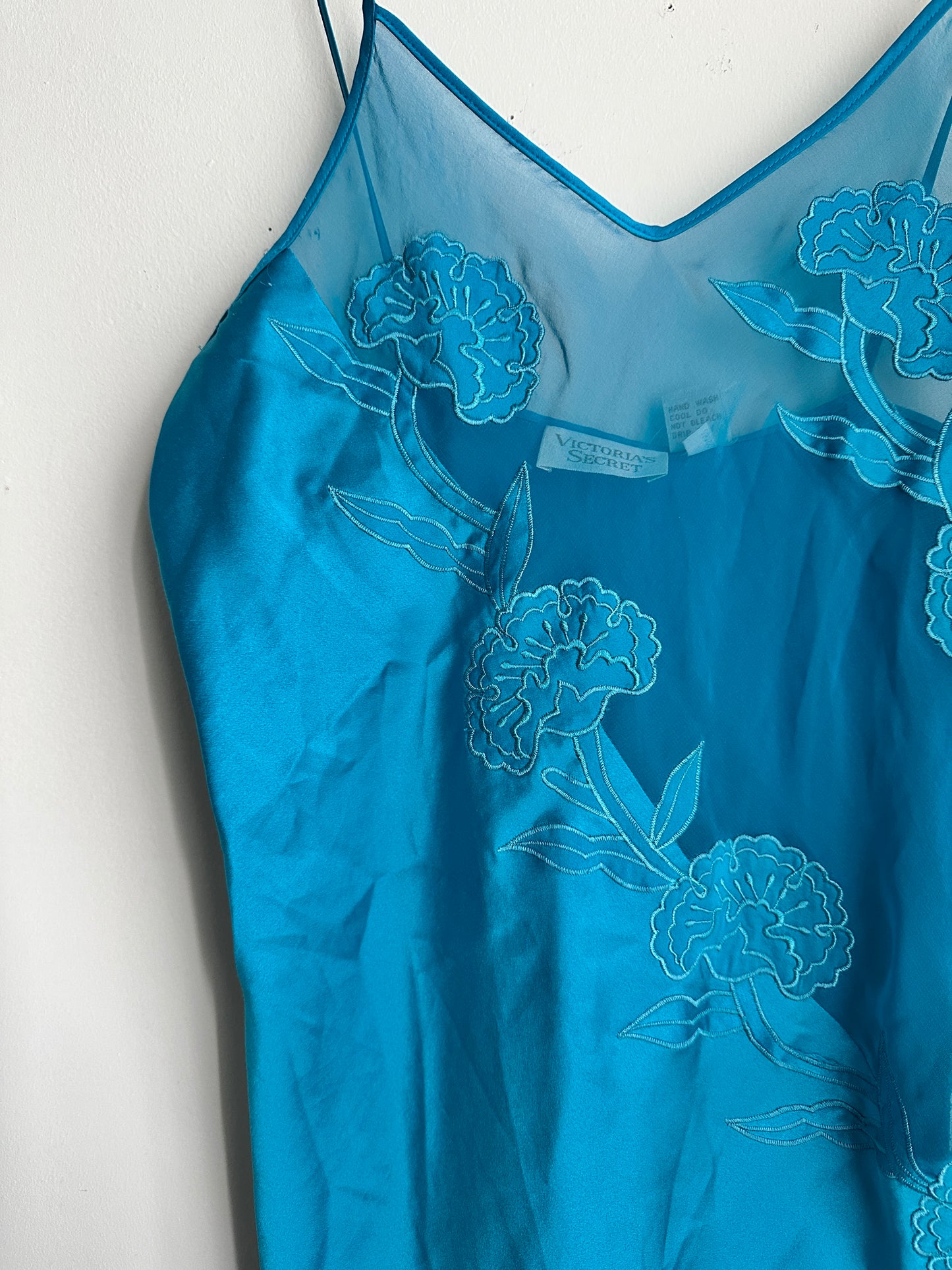 Vintage 90’s Blue Sheer Paneled Floral Slip - M