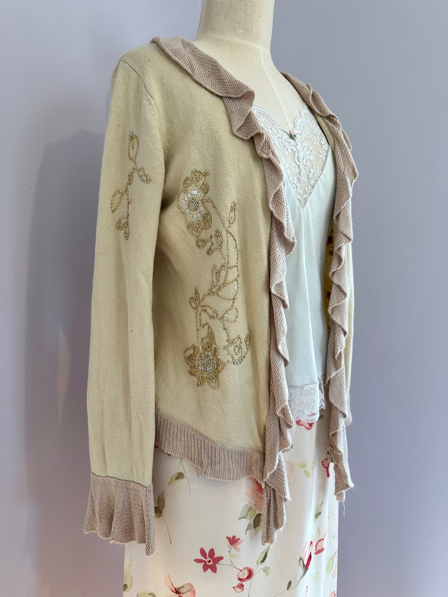 Silk Cashmere Ruffle Waterfall Cardigan sz. M