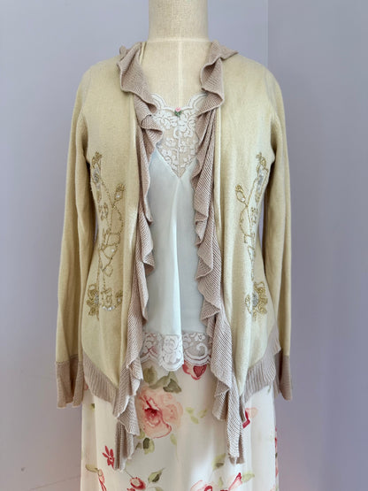 Silk Cashmere Ruffle Waterfall Cardigan sz. M