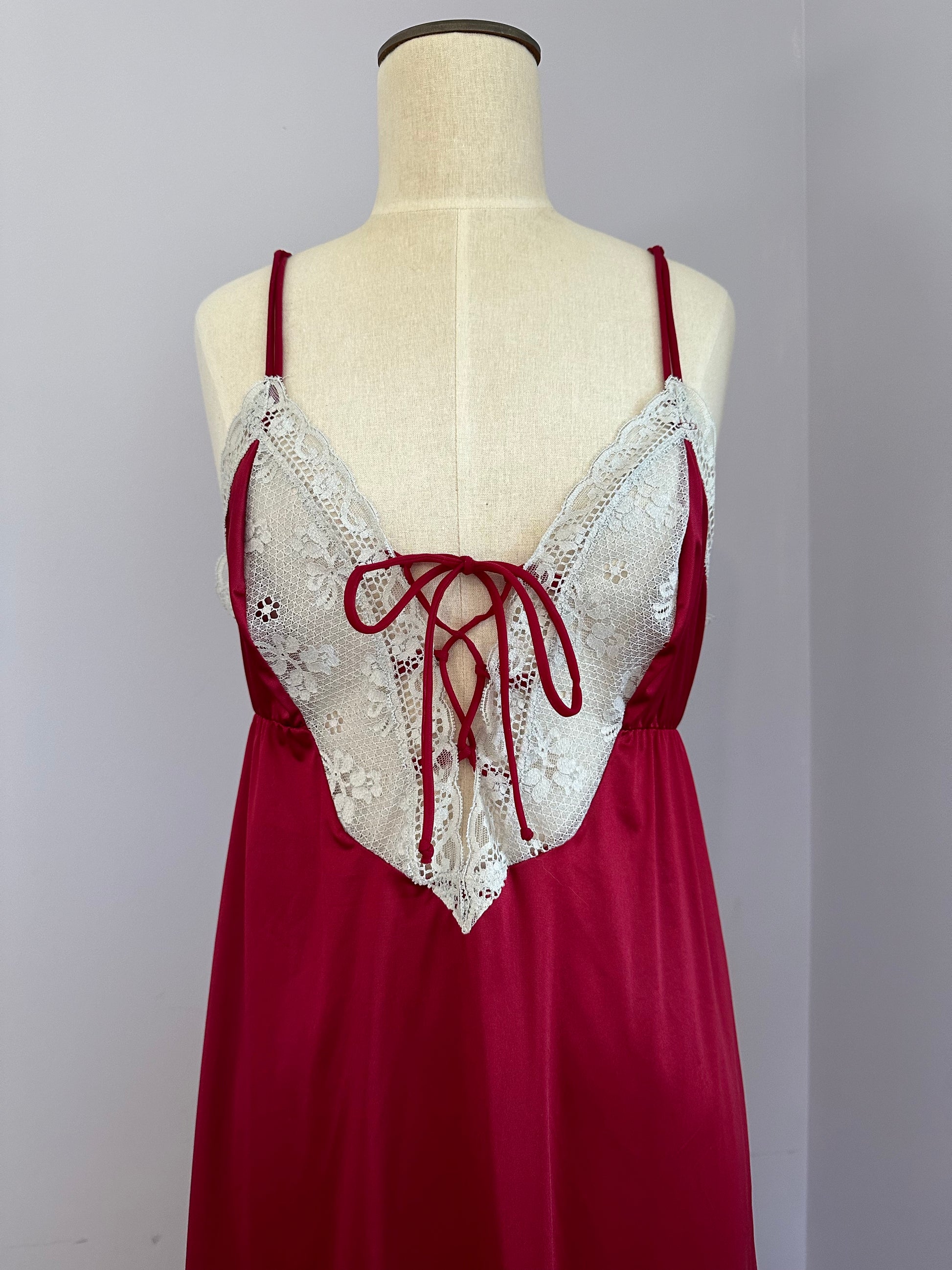 red lace slip dress Vassarette Red Lace Maxi Slip Dres sz. S/M – Ham Choi Market