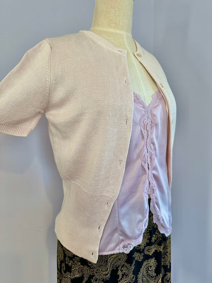 Pale Pink Silk Short Sleeve Cardigan sz. M