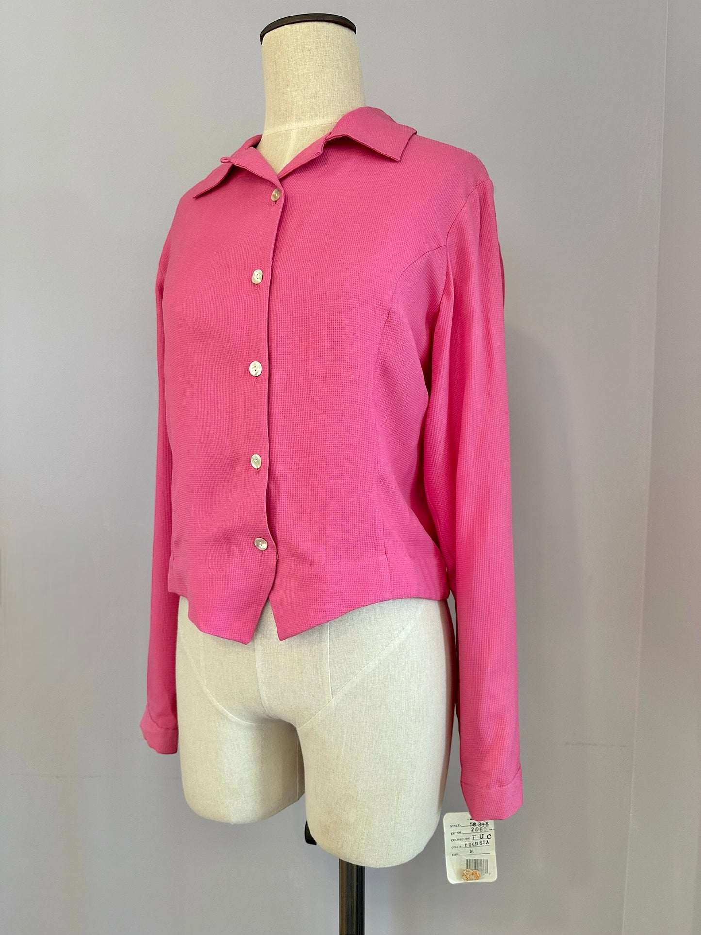 Deadstock Pink Cropped Silk Button Blouse sz. M