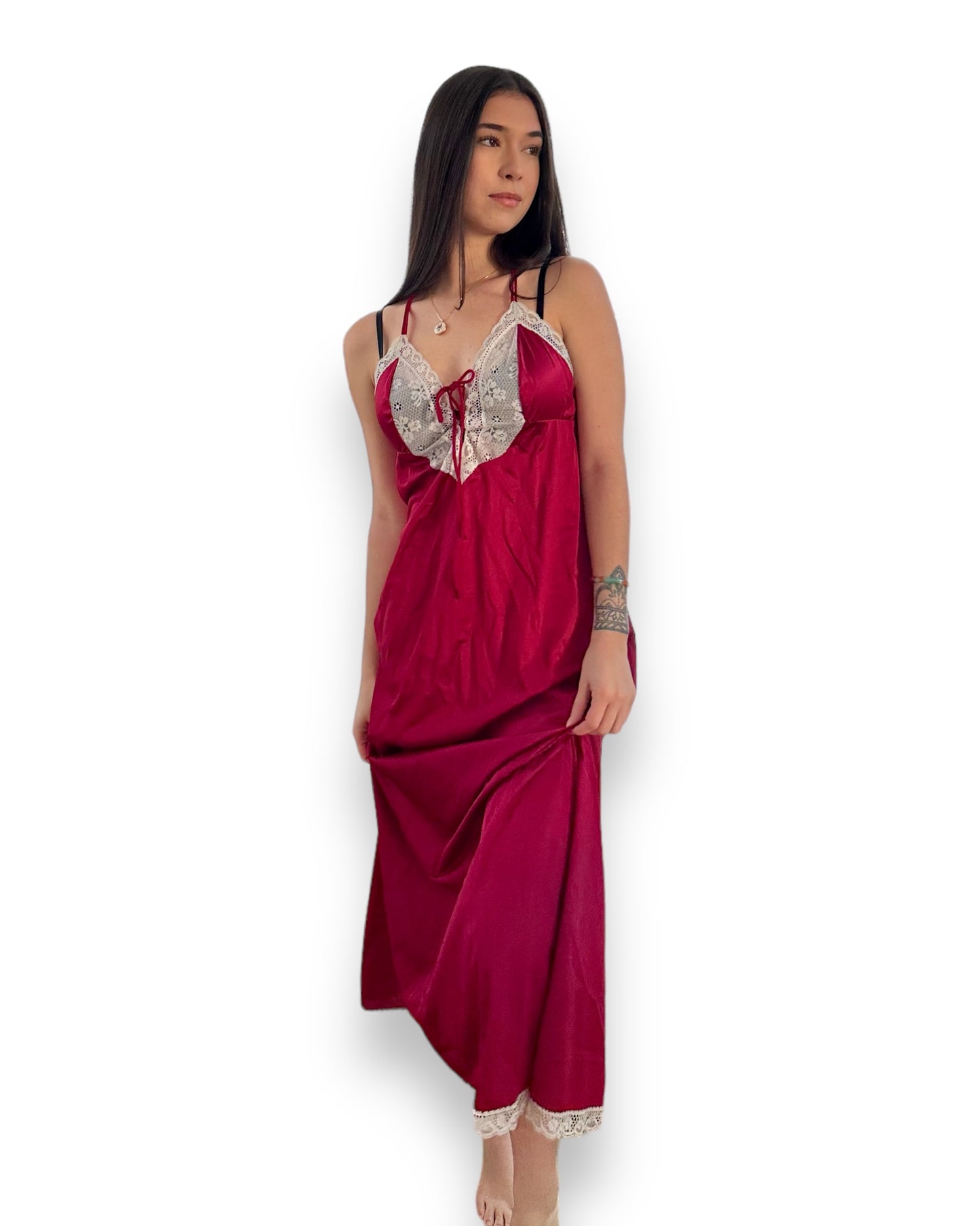 Vassarette Red Lace Maxi Slip Dres sz. S/M